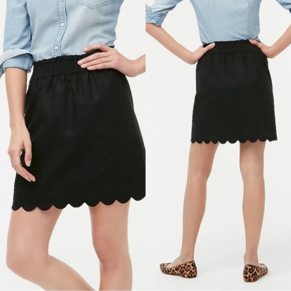 J. Crew linen Black 4 Scallop-Hem Mini Skirt $79 Anthropologie